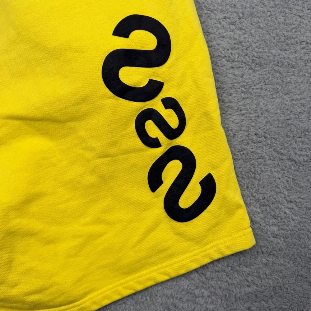 Wind and Sea Shorts Mens M Yellow Graphic Logo Drawstring‎ Zipper Pockets
